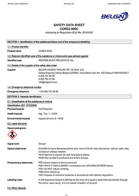 CORES 800 C MSDS EN